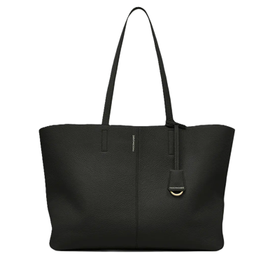 black leather zippered tote