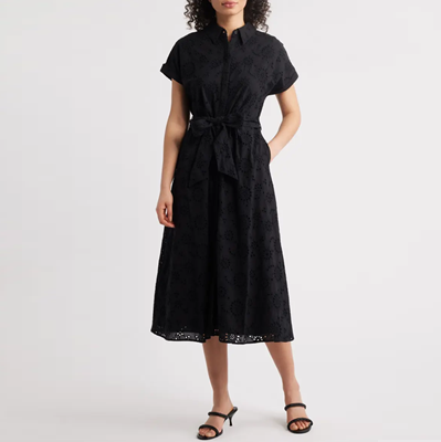 black eyelet shirt dress