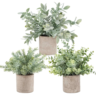 trio of 3 faux potted plants to make your office a nicer place