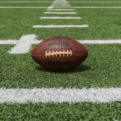 football sits on green turf
