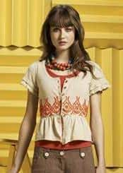beige and orange flutter-sleeve cardigan with embroidery details