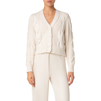 chunky white cableknit cardigan