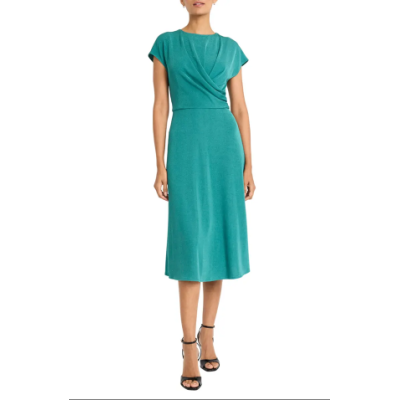 teal dress with twist detail at neckline