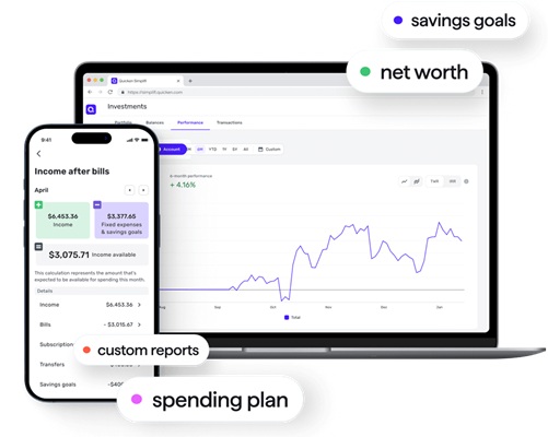 A screenshot of Quicken Simplifi on a desktop format and phone app