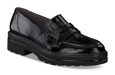 comfortable shoe to walk for miles in: a Paul Green black loafer in crinkle patent