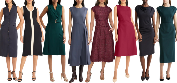 collage of work dresses