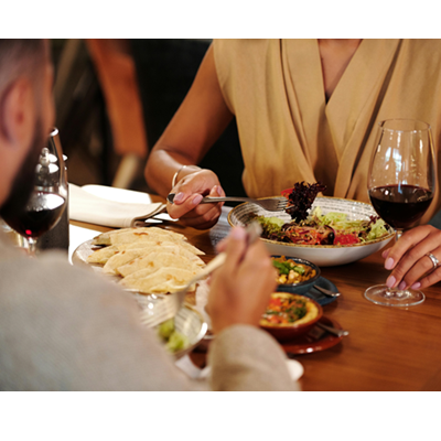 man and woman have romantic dinner