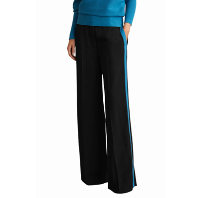 black pants with blue stripe along side