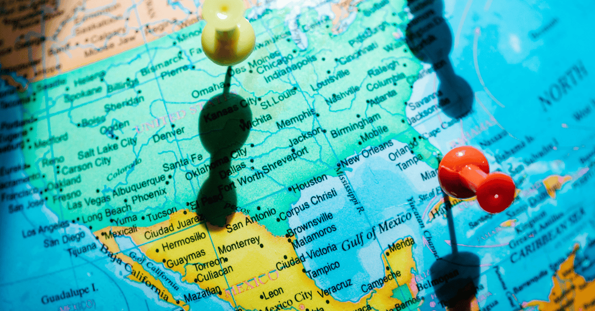 map with colored pins in two locations