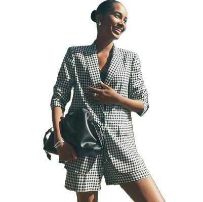 a gingham shorts suit