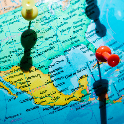map with colored pins in two locations