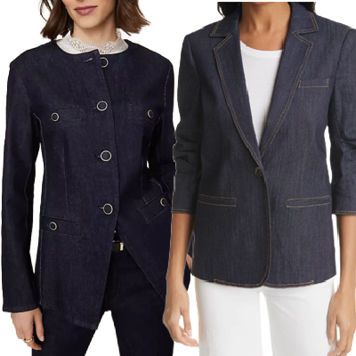 collage of some of the best denim blazers