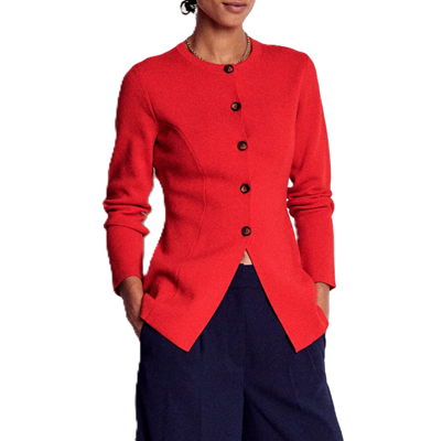 red sweater blazer