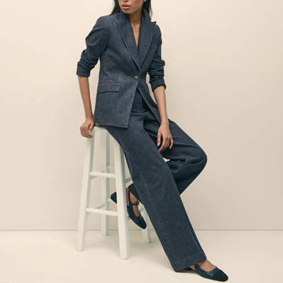 a denim pants suit