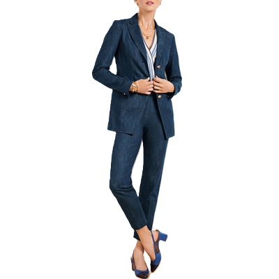 a pants suit in denim
