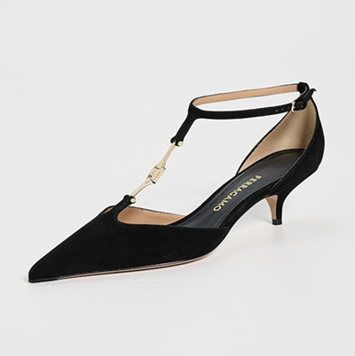 low-heeled T-strap pump