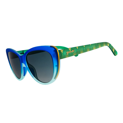 Blue ombré Glam Gs w/ green gradient lenses & a peacock design