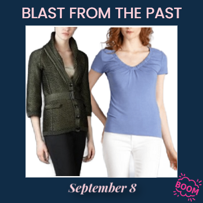 graphic reads BLAST FROM THE PAST: SEPTEMBER 8 (boom) and shows a collage of work outfits we featured in September 2008-2020