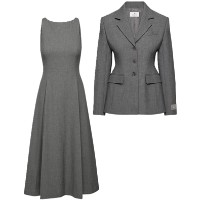 gray dress with blazer