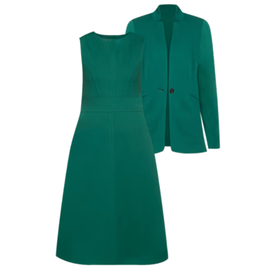 green dress with blazer