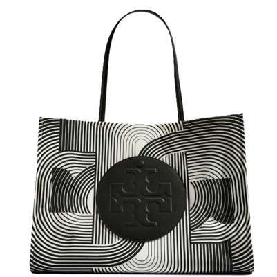 nylon tote with graphic black and white print