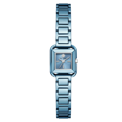 blue-toned stainless steel watch