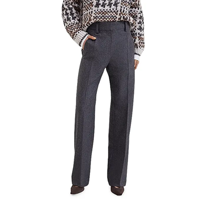 woman lawyer wears flannel dress pants with work outfit