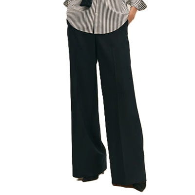 businesswoman wears wide leg flannel dress pants with work outfit