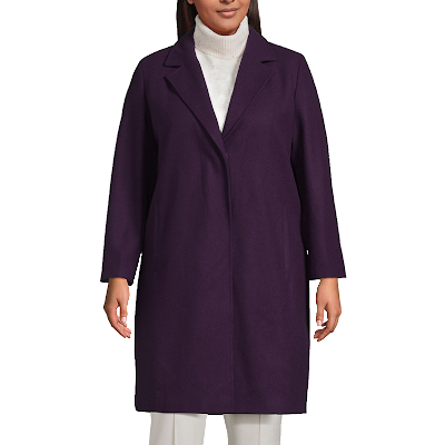 woman wears dark purple professional winter coat for women