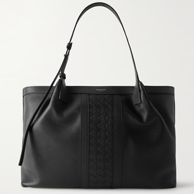 black tote with mosaic detail in center