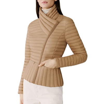 woman wears sleek polished washable coat