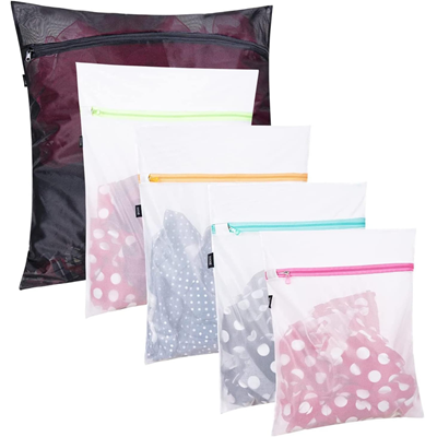 set of mesh laundry bags with different colored zippers
