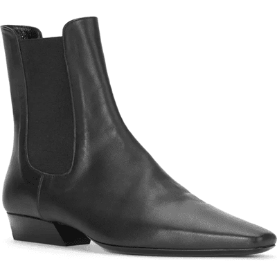 black ankle boot with wide flat block .5" heel