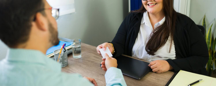 confident plus size woman wears a stylish suit at her interview