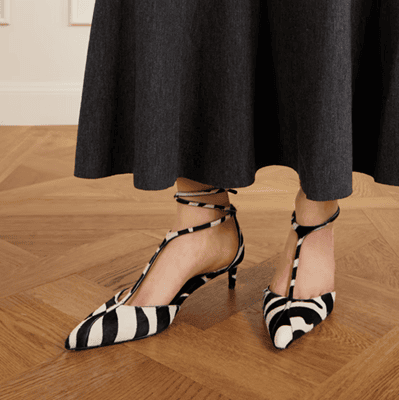 black and white zebra strappy pumps