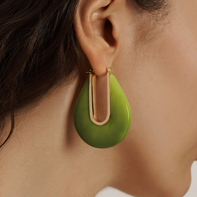 green resin hoop earring