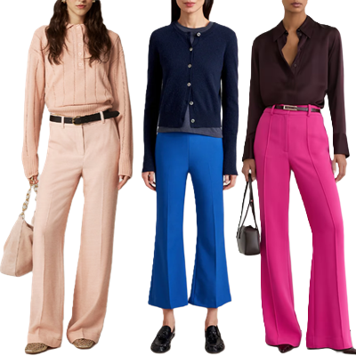 collage of women wearing colorful pants in modern ways