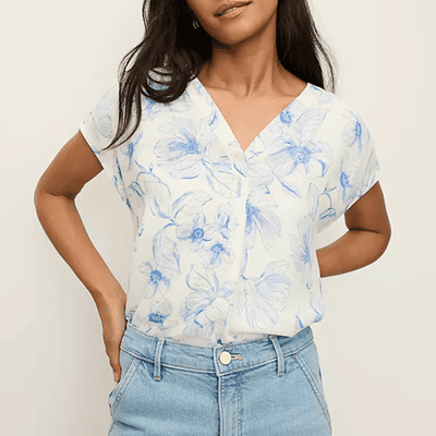 white blouse with pale blue flowers
