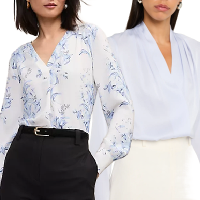 collage of 2 of the best popover blouses for work outfits