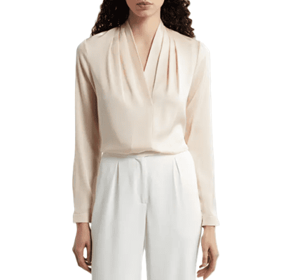 stretch silk popover blouse in beige