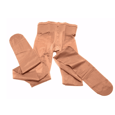 Pantyhose, laid flat, with some parts of the leg folded