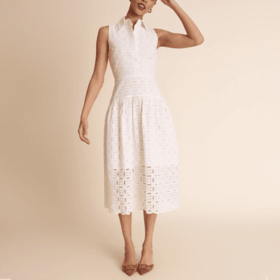 white dress with eyelet details