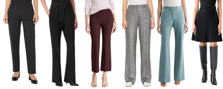 collage of 6 work bottoms