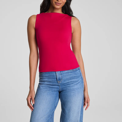 red tank top with high neck