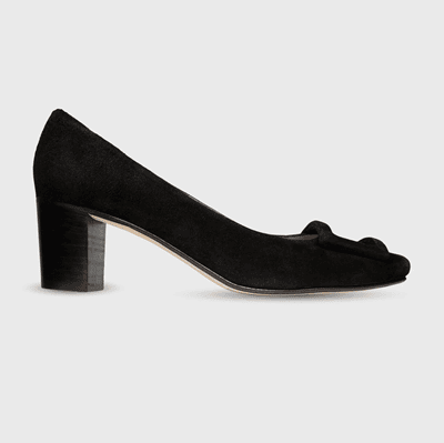 black suede heel with buckle