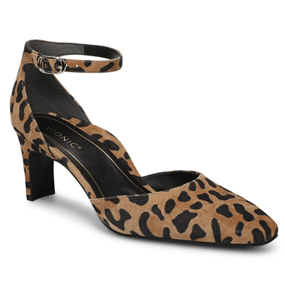 leopard print heel with ankle strap