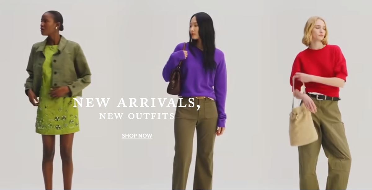three models wear color combinations with olive, including olive + chartreuse, olive + bright purple, and olive + red