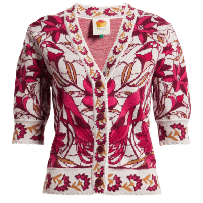 reddish pink short-sleeved cardigan