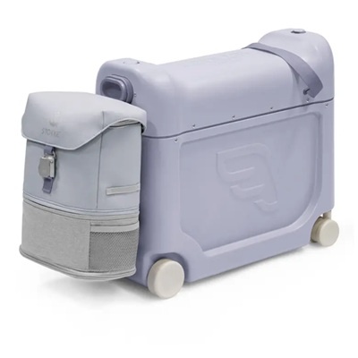 A gray kids' suitcase and travel set