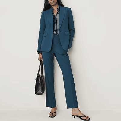 teal blue suit
